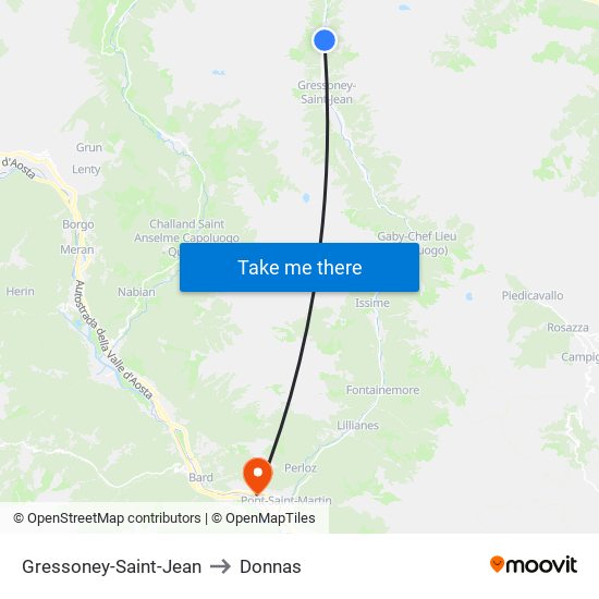 Gressoney-Saint-Jean to Donnas map