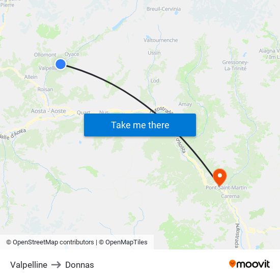 Valpelline to Donnas map