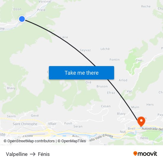 Valpelline to Fénis map