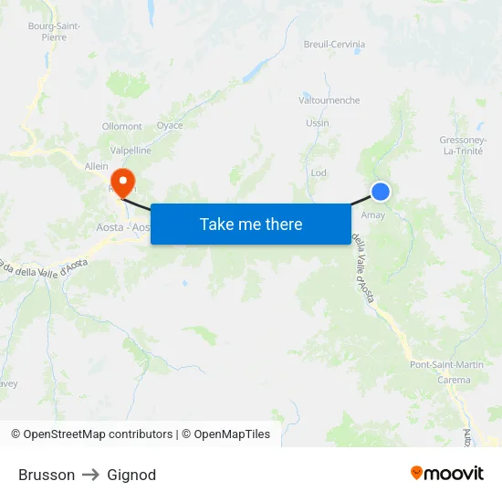 Brusson to Gignod map