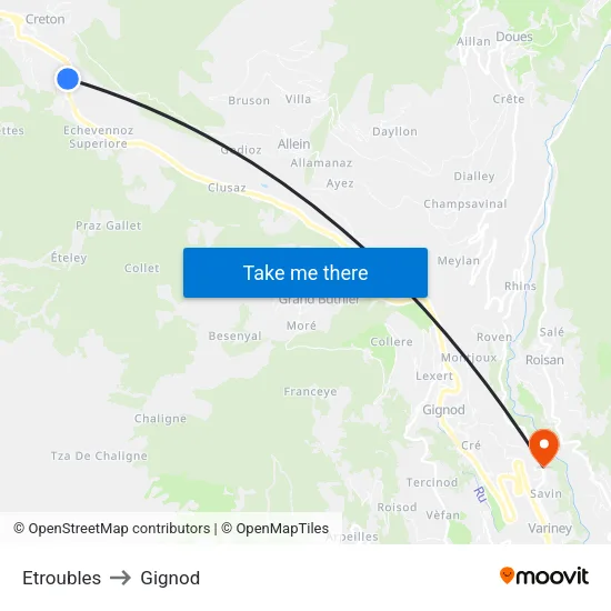 Etroubles to Gignod map