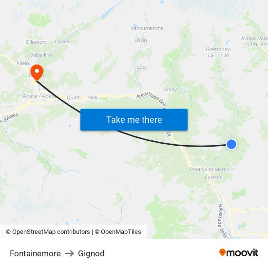 Fontainemore to Gignod map