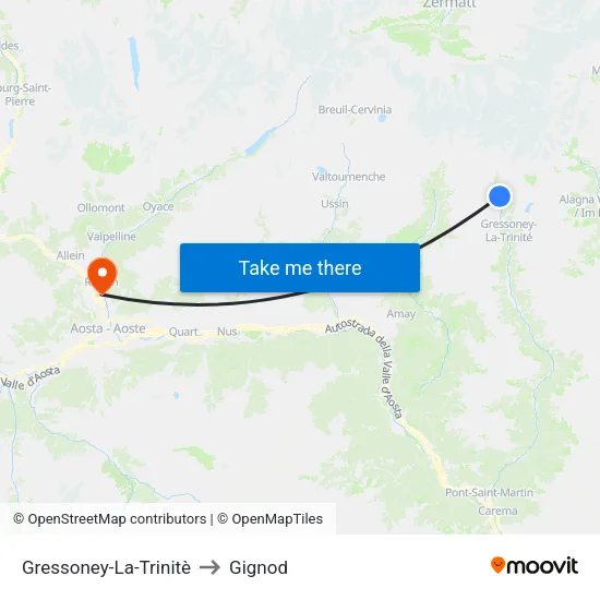 Gressoney-La-Trinitè to Gignod map