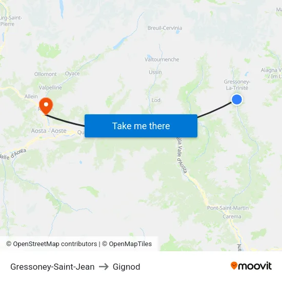 Gressoney-Saint-Jean to Gignod map
