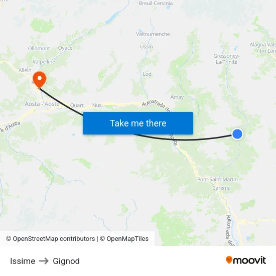 Issime to Gignod map