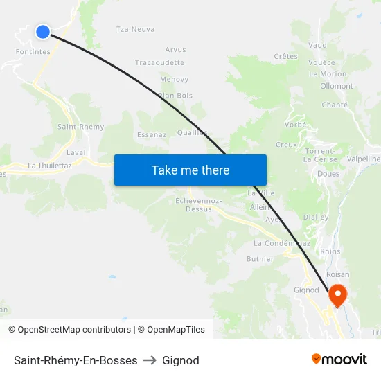 Saint-Rhémy-En-Bosses to Gignod map