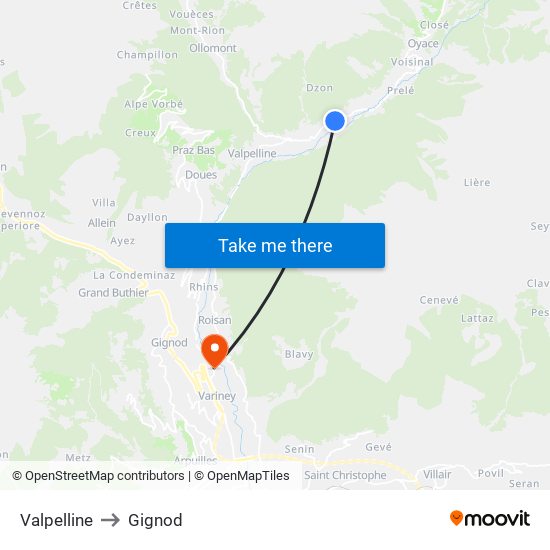 Valpelline to Gignod map