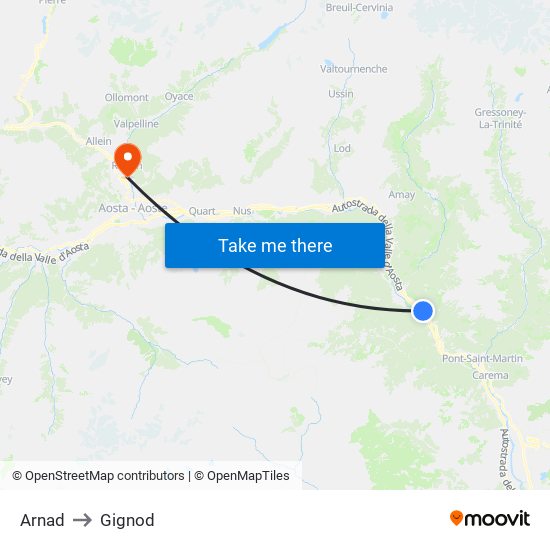 Arnad to Gignod map