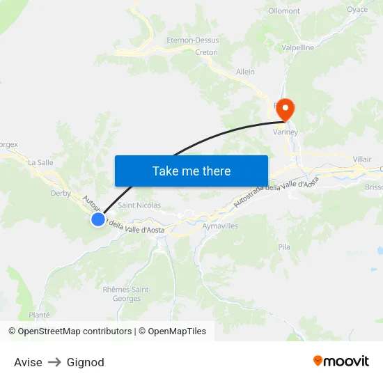 Avise to Gignod map