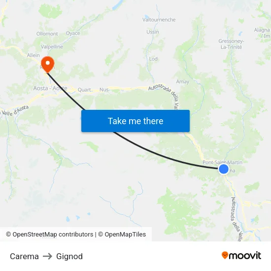 Carema to Gignod map