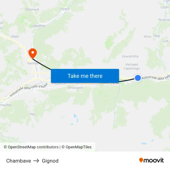Chambave to Gignod map