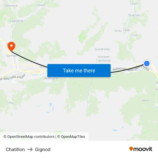 Chatillon to Gignod map