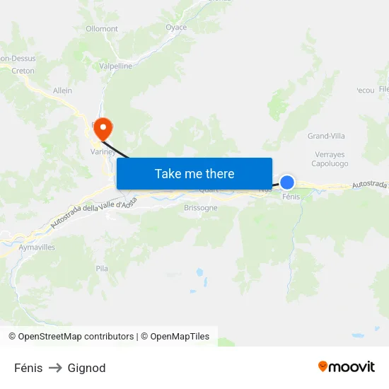 Fénis to Gignod map