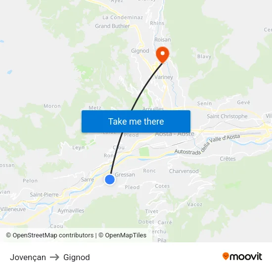 Jovençan to Gignod map