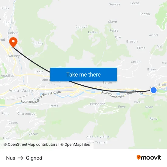 Nus to Gignod map