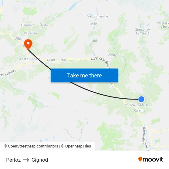 Perloz to Gignod map