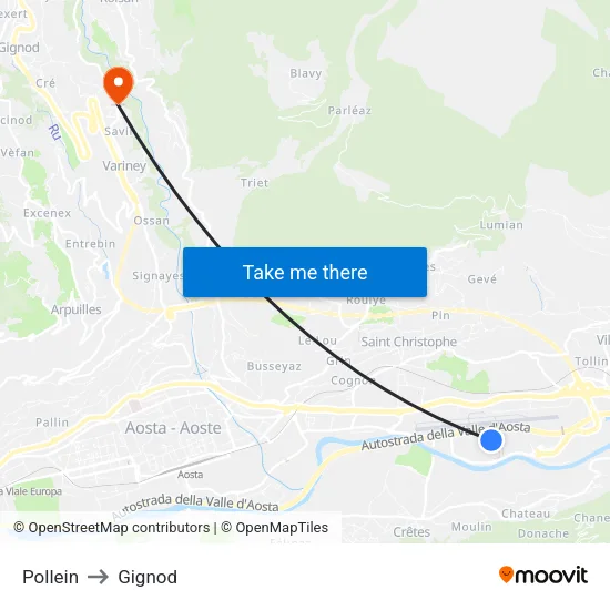 Pollein to Gignod map