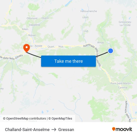 Challand-Saint-Anselme to Gressan map