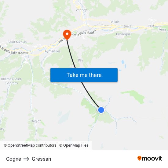 Cogne to Gressan map