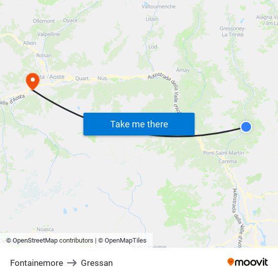 Fontainemore to Gressan map