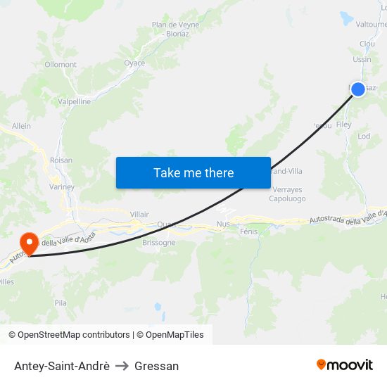 Antey-Saint-Andrè to Gressan map
