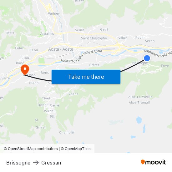 Brissogne to Gressan map