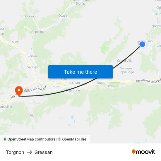 Torgnon to Gressan map