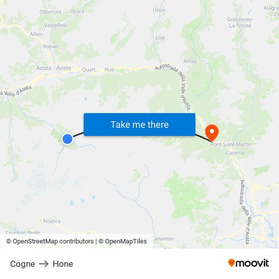 Cogne to Hone map