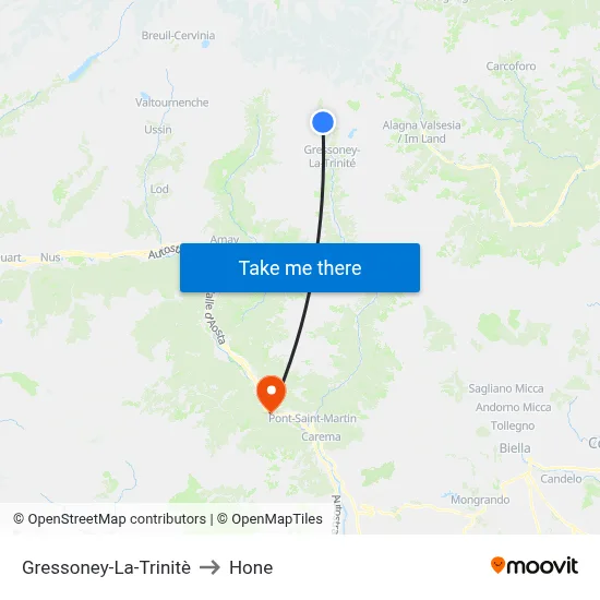 Gressoney-La-Trinitè to Hone map