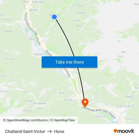 Challand-Saint-Victor to Hone map