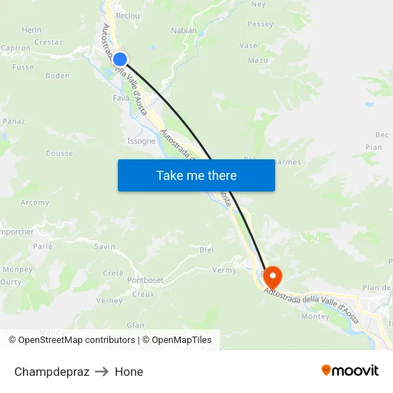 Champdepraz to Hone map