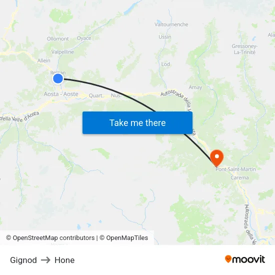Gignod to Hone map