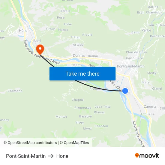 Pont-Saint-Martin to Hone map