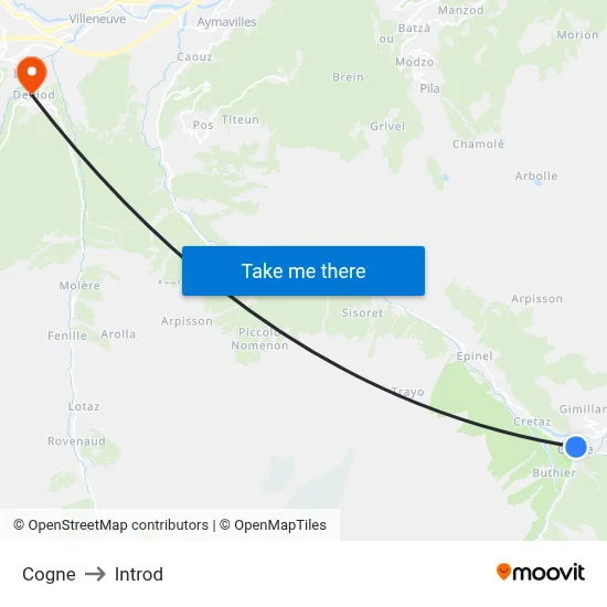 Cogne to Introd map