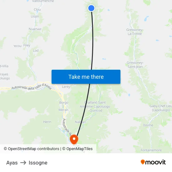 Ayas to Issogne map
