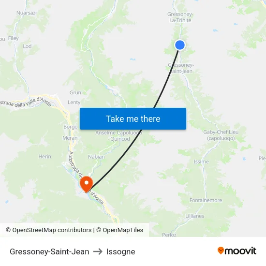 Gressoney-Saint-Jean to Issogne map