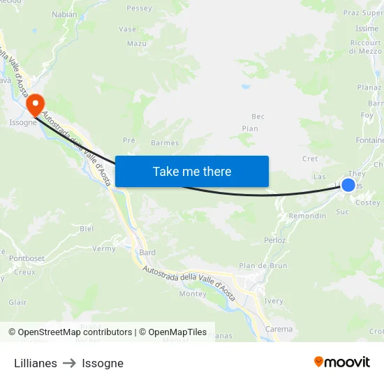 Lillianes to Issogne map