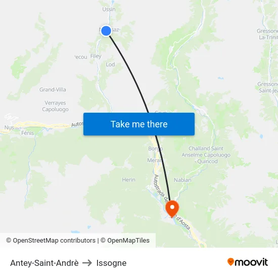Antey-Saint-Andrè to Issogne map