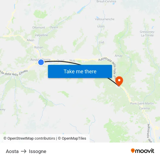 Aosta to Issogne map