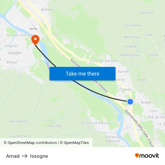 Arnad to Issogne map
