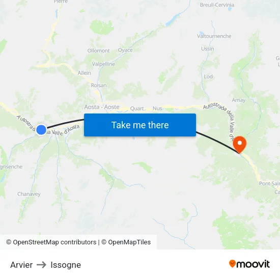 Arvier to Issogne map