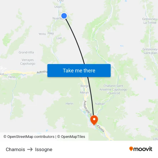 Chamois to Issogne map