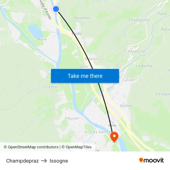 Champdepraz to Issogne map