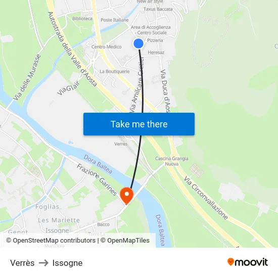 Verrès to Issogne map