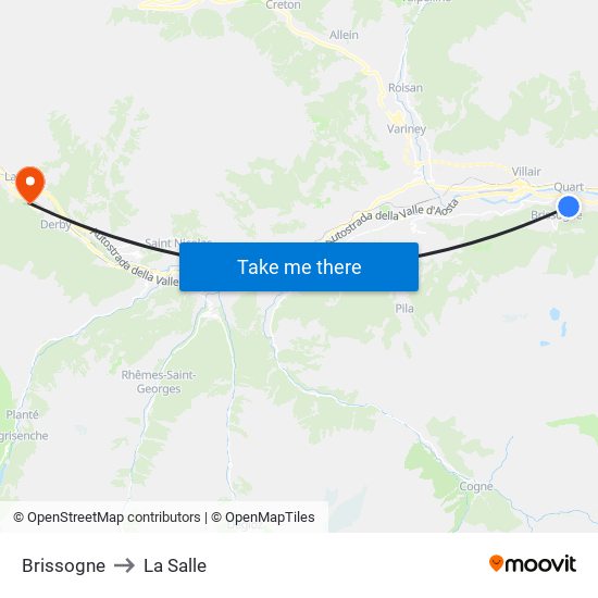 Brissogne to La Salle map
