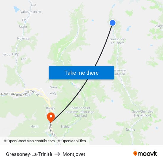 Gressoney-La-Trinitè to Montjovet map