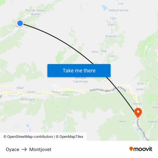 Oyace to Montjovet map