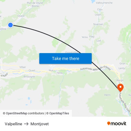 Valpelline to Montjovet map