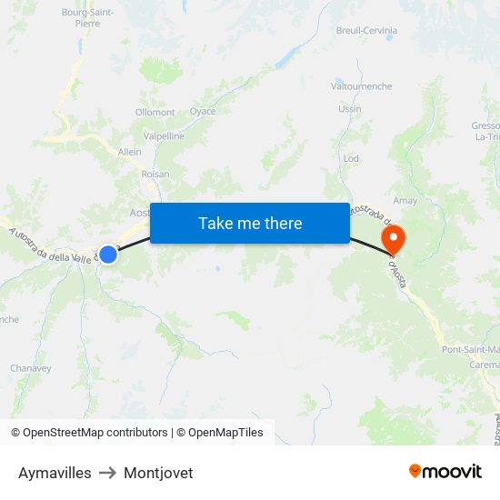 Aymavilles to Montjovet map