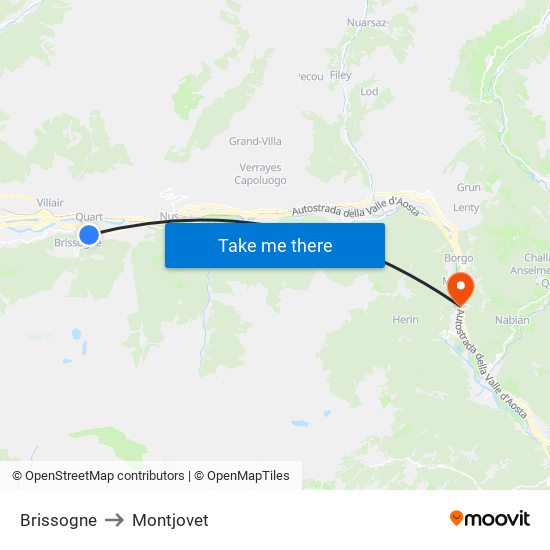 Brissogne to Montjovet map